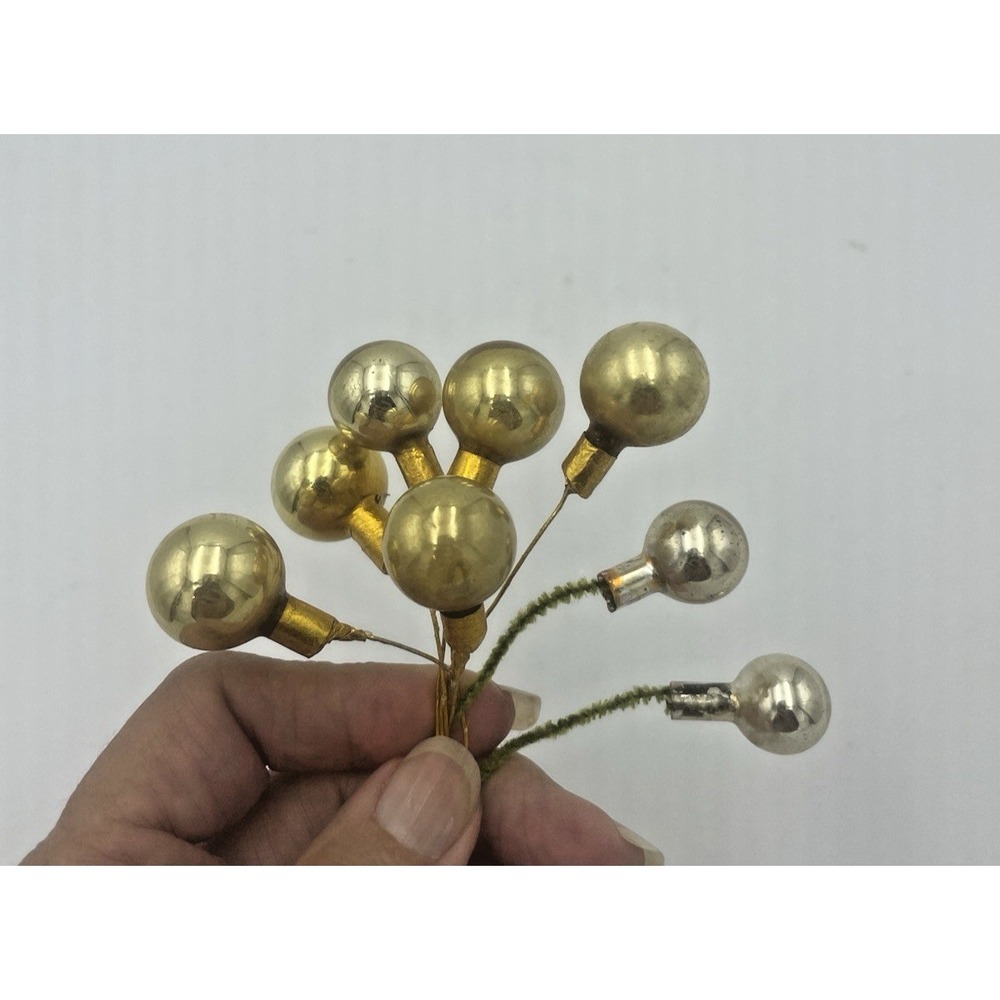 Lot of 8 Gold Silver‎ Vintage Mercury Glass Ball Wire Floral Picks Stems